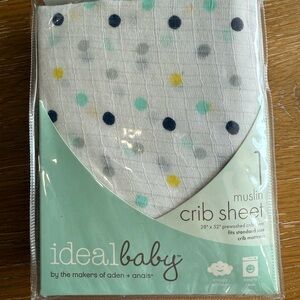 aden + anais Muslin Crib Sheet - White with Blue, Yellow, and Gray Dots